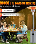 50,000 BTU Propane Outdoor Heater With Round Table Design, Wheels, Stainless Steel Burner, Tip-Over And Flame-Out Protection For Backyard