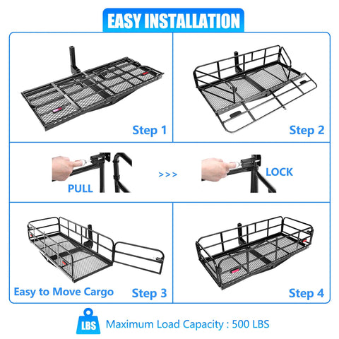 Heavy Duty Hitch Mount Cargo Carrier 60x24x14 Inch Folding Rear Luggage Basket installation steps