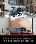 Dune Atreides Royal Ornithopter Build Set 10327 for Adults collectible model on a shelf with fold-out wings and minifigures.