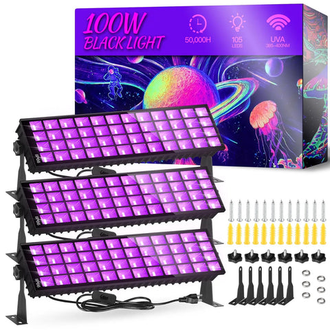 120W Black Light Bar With IP66 Waterproof Design Plug Switch And 6ft Cord 100 LED Lit Glow Light For Indoor Outdoor Parties Halloween Decor Fluorescent Posters Body Paint Game Room And More Ultra Wide Coverage Party Ready Lighting