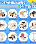 Twelve Sets STEM Kits For Kids Hands On Solar Car Projects Wood Building Mechanical Models Electrical Experiments And DIY Educational Crafts For Beginners Spark Curiosity STEM Learning Gifts, 12 wood model kits