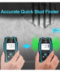 Heavy Duty Wall Scanner Detecting Wood Studs Hidden Live Cables And Conductive Metal With Rock Solid Depth Accuracy Featuring Crisp View Lcd Screen And Sharp Beeping Alert For No Fuss Diy Home Renovations in use, showing LCD screen.