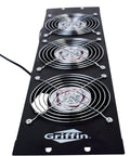 UltraQuiet Edition 3U Rackmount Cooling Fan System with triple exhaust fans for studio gear and DJ PA amps, black steel frame.