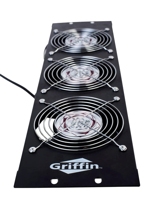 UltraQuiet Edition 3U Rackmount Cooling Fan System with triple exhaust fans for studio gear and DJ PA amps, black steel frame.