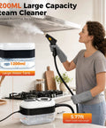 Portable Handheld Steam Cleaner With 1500W High Power For Homes And Kitchens features 1200ml large tank and 5.77ft hose.