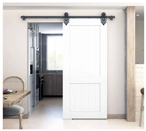 Ornate Cut Roller Black Iron Sliding Barn Hardware Kit For Single Door Hardware Only, Door Not Included 5 Foot Track installed