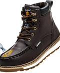 Waterproof Steel Toe Work Boots For Men 6 Inch Leather Moc Toe Non Slip Construction Safety Boots Size 14 Dark Brown