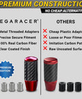 Comparison of Hot Red Carbon Fiber Shift Knob With Weighted Feel And 4 Metal Threaded Adapters M8 M10x1.25 1.5 M12x1.25 with alternatives