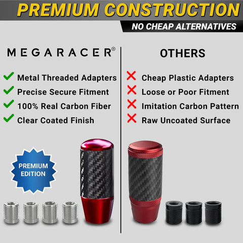 Comparison of Hot Red Carbon Fiber Shift Knob With Weighted Feel And 4 Metal Threaded Adapters M8 M10x1.25 1.5 M12x1.25 with alternatives