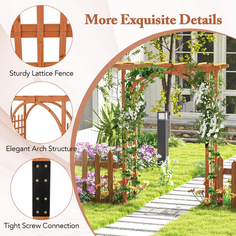 Wood Garden Arbor Archway Pergola 84 Inch Outdoor Structure With Decorative Hanging Roof And Side Climbing Trellis details