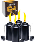 16 Ounce Torch Replacement Canisters 4 Pack Wide Mouth Metal With Snuffer Cap Attached Easy Fill Opening Compatible With Tiki Torches Includes Wicks For Outdoor Lighting.