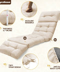 Outdoor Chaise Lounge Chair Cushion Waterproof Memory Foam Replacement With Secure Ties Thickened 4.7 Inch Cushion for patio