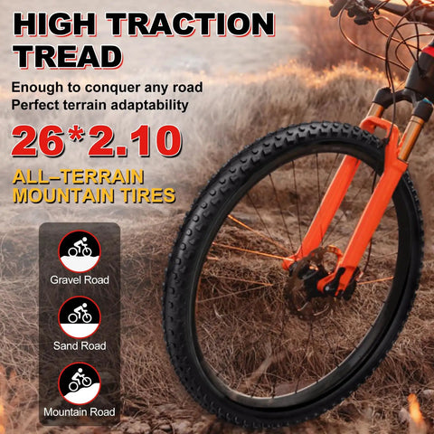 Close-up of 26x2.10 mountain bike tire on trail for 2 Pack 26 By 2.1 Folding Mountain Bike Tires With Schrader Valve