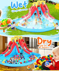 Double Dip Inflatable Water Slide Park For Backyard Fun With Two Slides Climbing Wall Splash Pool And Water Cannons Ideal For 3 To 10 Year Olds Durable Heavy Duty Construction Includes 520W Blower And Quick Setup Backyard Party Ready