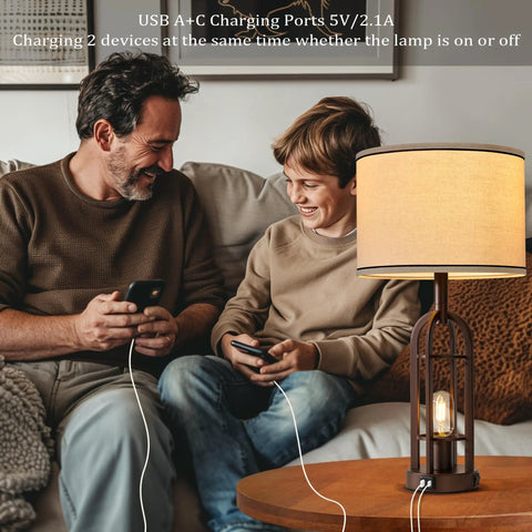 Farmhouse Style Table Lamps Set Of 2, 28 Inch Tall, 3 Way Dimmable Touch Lamps With Dual USB Ports, warm light by couch