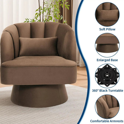 Cozy 360 Degree Swivel Barrel Accent Chair Set With Armrests Brown Modern Curved Back Upholstered Lounge Chairs For Living Room Or Bedroom Chill Reading Nook Two Piece, featuring soft pillow and enlarged base