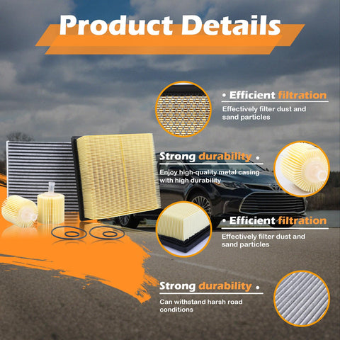 All In One Engine Air Filter Oil Filter And Cabin Air Filter Kit Fits 2012 2017 Toyota Camry Non Hybrid 2013 2018 Avalon 2011 2020 Sienna 2014 2019 Highlander And Lexus showing filters and durability