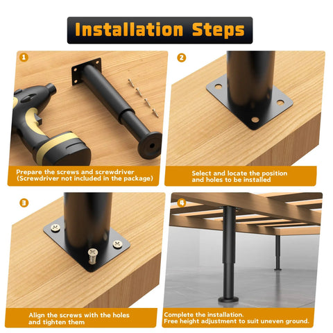 Installation steps for Kick Your Wobbly Sofa Bed Or Table Aside And Install These Rock Solid Heavy Duty Metal Adjustable Legs.