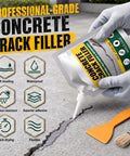 No Mess Waterproof Concrete Crack Filler And Sealant With Self Leveling Formula for Driveways Sidewalks and Patios in use on a concrete surface.