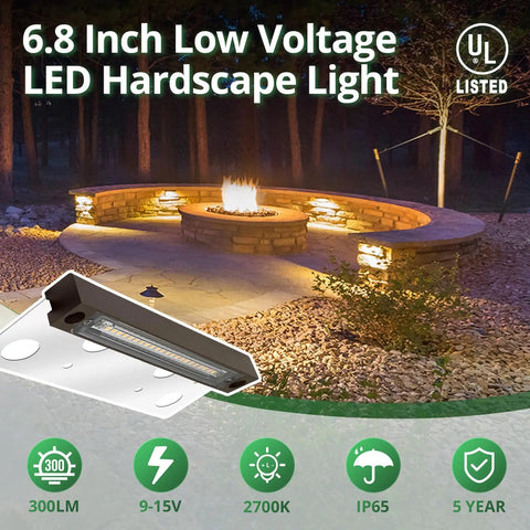 Six Pack Hardscape Lights For Retaining Walls And Steps, 4W 6.8 Inch LED Paver Step Lights, outdoor night scene with warm glow
