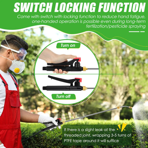 Man using Pump Action Garden Sprayer Wand Retractable 29 Inch Stainless Steel Replacement Wand With PVC Hose And Shut Off Valve Adjustable Spray Modes outdoors