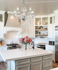 Five Light Crystal Pendant Chandelier With Acrylic Beads, Plug In Pendant Lights, Clear Cord, Over Kitchen Island