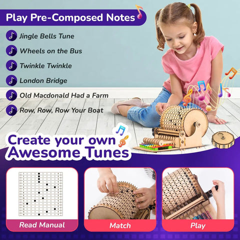 DIY Music Machine Kit For Kids Ages 8 To 14 A Fun Kid Approved Hands On Build It Yourself Musical Toy That Plays Melodies Includes Step By Step Guide Easy To Assemble And Great For Boys And Girls For Hours Of Creative Play. Girl playing wooden xylophone music machine kit