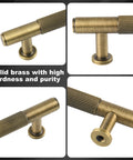 Close-up of Antique Brass Cabinet Pulls 5 Pack Solid Brass Dresser Drawer Handles with durable brushed finish, showing solid construction.