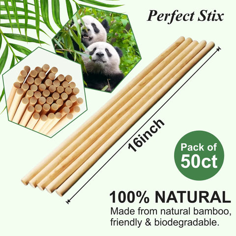 Smooth 16 Inch Round Bamboo Dowels Quarter Inch Diameter Natural Wood Sticks For Crafting Model Building Floral Arrangements And Diy Projects Bulk Pack Of 50.