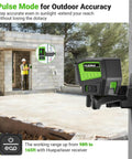 Three Point Self Leveling Laser Level With Plus Mode And 360 Degree Magnetic Base For Quick Plumb Dots Alignment, DIY Friendly And Pro Grade, 98-165 Ft Range, Includes 2 AA Batteries And Hard Carrying Case PL300G shown installed on a wall for outdoor construction use.