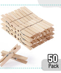 Large Wooden Clothes Pins 2.9 Inch 50 Pack Built Tough Galvanized Coil Springs Top Shelf stacked in a pile with one pin upright.
