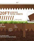 Diagram of Heavy Duty Galvanized Steel Landscape Edging Kit 20 Ft, 6.5 Inch Tall showing inserted depth and ground grip teeth.