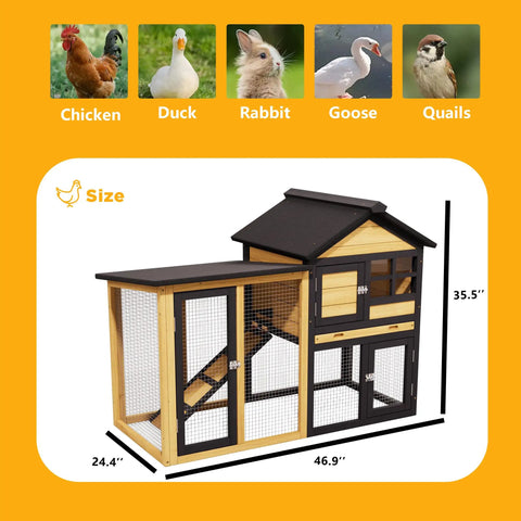 Wooden Chicken Coop With Run Outdoor Hen House Poultry Hutch Removable Tray And Ramp Wire Fence Weatherproof Roof For Backyard