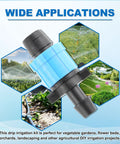Fifty Piece Drip Irrigation Connector Kit For Five Eighth Inch Drip Tape Tubing, versatile applications in gardens and landscapes.