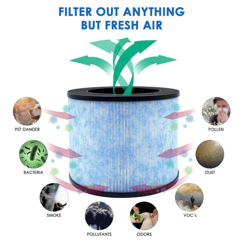 Replacement Filter For Instant AP100 Air Purifier 3 In 1 H13 with graphics of filtered allergens and pollutants
