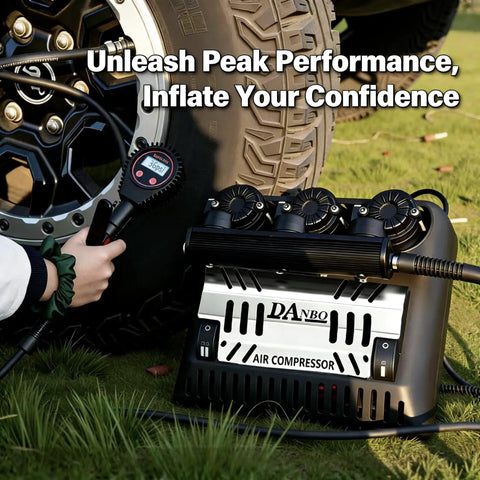 Danboniu 12V Portable Air Compressor With Three Cylinder Motor, High Power DC Pump For Fast Tire Inflation, Heavy Duty On Board Tool For Cars And Trucks, Perfect For Off Road Adventures And Emergency Use