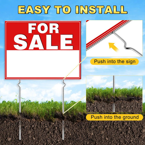 For Sale Yard Sign 17X13 Inch Double Sided Corrugated Plastic With Metal Stakes Waterproof Real Estate installation detail