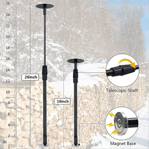 Heavy Duty Steel Firewood Measuring Tool With Rock Solid Magnetic Base For Chainsaw Bar Mount Dead Nuts Secure Wood Length Gauge with telescopic shaft.