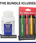Image showing Pro Grade 7 Ounce Soldering Flux With 4 Piece Pixiss Scratch Brush Pen Set For Soldering Rust Removal Circuit Board Cleaning.