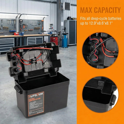 Hardcore 12V Smart Battery Box With Pd Quick Charge Port Anderson Plug Digital Voltmeter Circuit Breaker For Rv Van Suv Overland Grind And Camp Setup, open view with wiring.