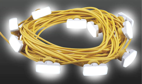 Heavy Duty 100 Foot LED Construction String Lights, 90W Industrial Grade with 10 Bulbs, 10500 Lumens, 5000K Daylight