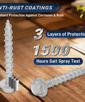 500 Ct of Number 9 By 1-1/2 In Mechanical Galvanized Joist Hanger Screws With Tough As Nails Hurricane Tie Down Fasteners With Killer Grip for Deck Framing Roof Trusses and Heavy Duty Projects Plus Zinc Coated Finish and High Carbon Steel Core for Long, featuring anti-rust coatings and corrosion resistance.