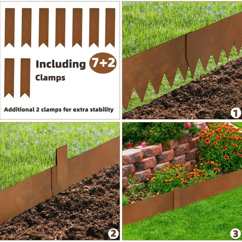 Weathering Steel Edging Kit Six Pack For Landscaping, Corten Steel Rust Patina Finish, 40 Inch Long By 6 Inch High Metal Border Edging