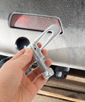 Spring Loaded Trailer Pin Latch M12x25mm Galvanized Steel Rugged Beefy Heavy Duty Gate Lock Ramp Gate Hardware For Secure Hauling And Quick No Nonsense Trailer Access, hand holding pin latch on trailer gate