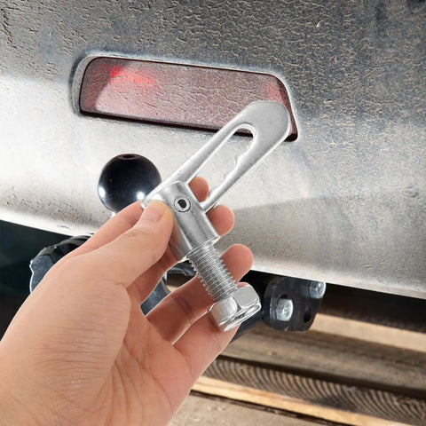 Spring Loaded Trailer Pin Latch M12x25mm Galvanized Steel Rugged Beefy Heavy Duty Gate Lock Ramp Gate Hardware For Secure Hauling And Quick No Nonsense Trailer Access, hand holding pin latch on trailer gate