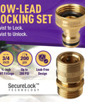 Easy Connect Low Lead Locking Garden Hose Quick Connect Fittings Three Quarter Inch GHT Solid Brass Leak Proof Up To 200 PSI