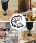 16 Piece Forstner Bit Set Heavy Duty Woodworking Drill Bits Featuring Precision Ground Tips and Solid Round Shank in use on wood.