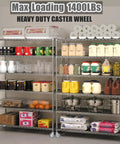 5 Inch Heavy Duty Caster Set With Brake For Wire Shelving Racks Replacement Wheels Four Pack in industrial storage setup