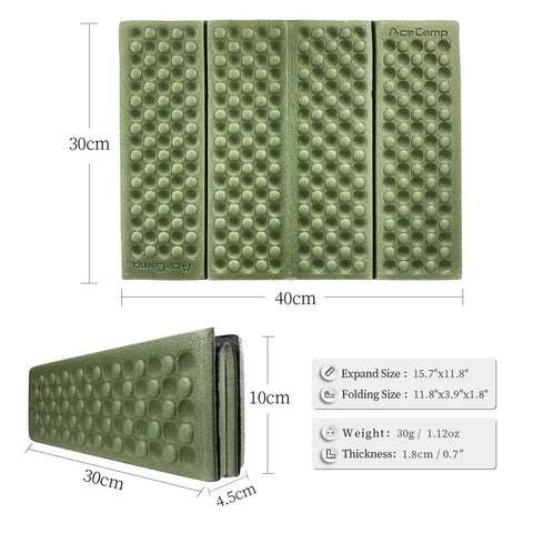 Ultralight Camping Sit Pad For Backpacking And Hiking, Portable Foam Folding Seat Cushion, Compact 15x12 Inch, Green
