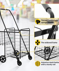 Folding Shopping Cart With 200 Lb Capacity, Heavy Duty Grocery Cart, Medium Size showing black metal frame and foam handles